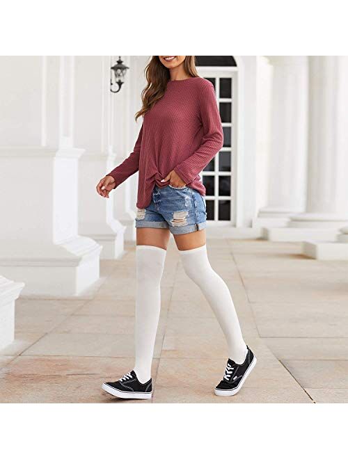 Zando Women Over Knee Thigh High Socks Plus Size Tube Leg Warmers Stocking Cotton Cosplay Long Solid Leggings Sock