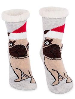 Women's Faux Fur Fuzzy Winter Animal Socks with Grippers
