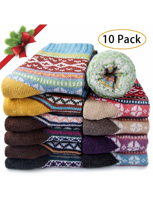 5-10 Pairs Merino Womens Wool Socks - Winter Cozy Thermal Christmas Warm Socks for Women