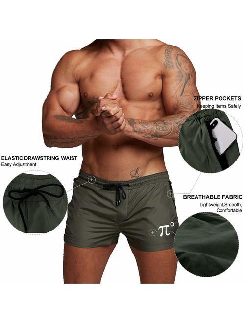 PIDOGYM Men's Swimwear Sports Running Shorts Swim Trunks Quick Dry Lightweight with Zipper Pocket