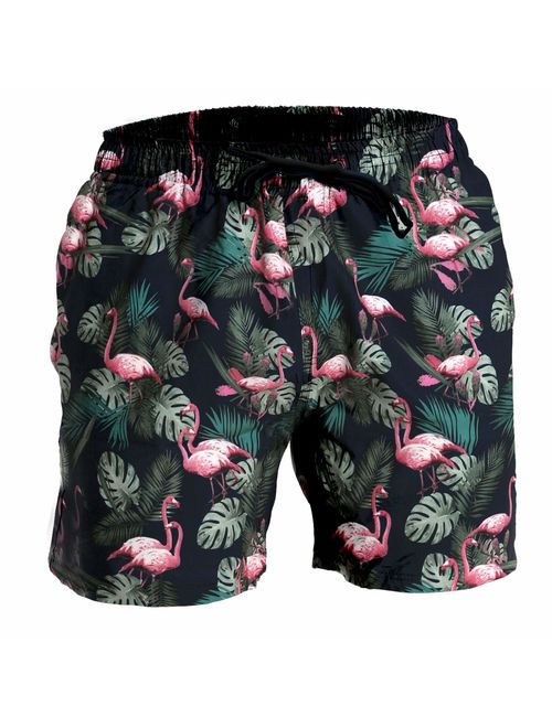 Fort Isle Mens Stretch Swim Trunks - Prints - Quick Dry 4-Way Stretch - Beach Bathing Suits Shorts
