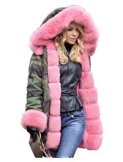 Roiii Women Casual Vintage Faux Fur Hooded Grey Warm Thick Ladies Jacket Coat Size S-3XL