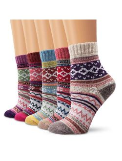 Ambielly Winter Women Socks 5 Pairs Vintage Style Knit Wool Casual Socks Thick Warm Colorful Socks