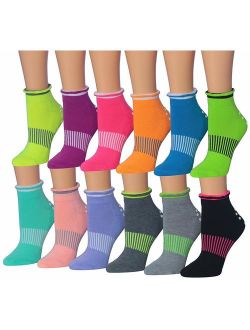 Ronnox Women's 12-Pairs Anti-Skid Non-Slip Silicone-Gripper Low Cut Cushioned Socks, For Yoga Pilates & Barre, Small/Medium. RY02-AB-SM