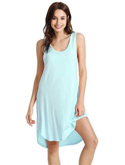 Womens Bamboo Nightgowns Sleeveless Scoop Neck Plus Size Sleepshirts S-4X