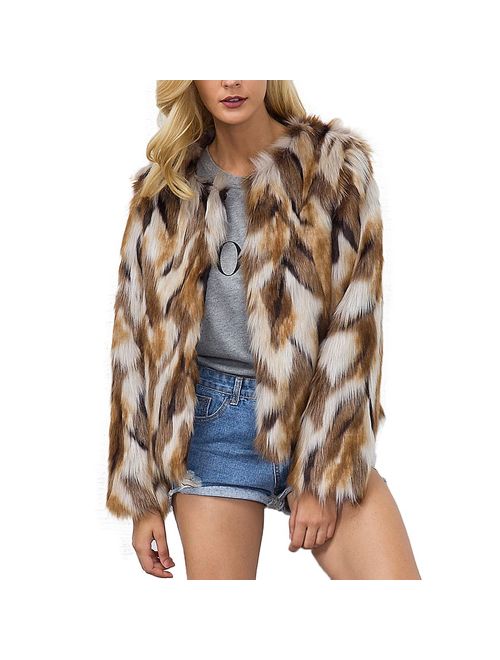 Womens Winter Warm Colorful Faux Fur Coat Chic Jacket Cardigan Outerwear Tops for Party Club Cocktail