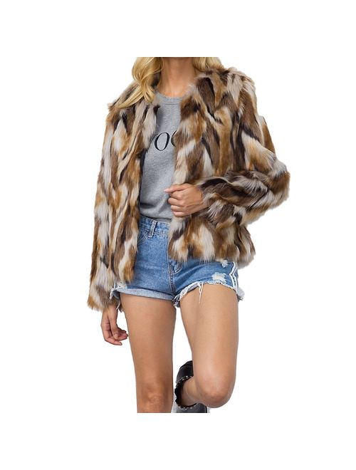 Womens Winter Warm Colorful Faux Fur Coat Chic Jacket Cardigan Outerwear Tops for Party Club Cocktail