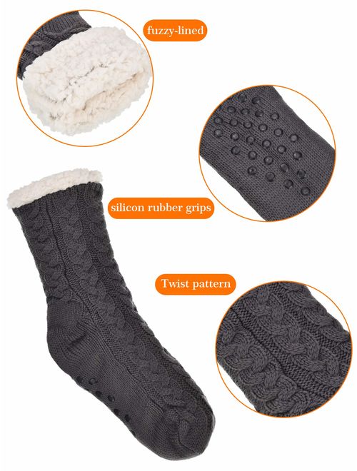Boao 2 Pairs Women's Warm Slipper Socks Christmas Fuzzy Socks Fleece-lined Non Slip Slipper Socks