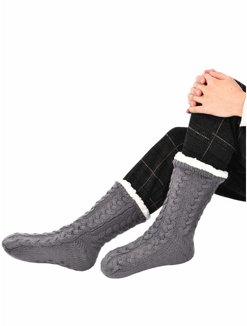 Boao 2 Pairs Women's Warm Slipper Socks Christmas Fuzzy Socks Fleece-lined Non Slip Slipper Socks