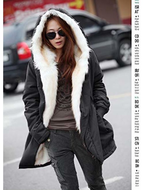 Roiii Women's Winter Thicken Faux Fur Hooded Plus Size Parka Jacket Coat Size S-3XL