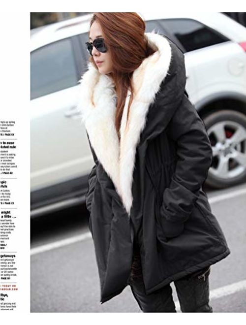 Roiii Women's Winter Thicken Faux Fur Hooded Plus Size Parka Jacket Coat Size S-3XL