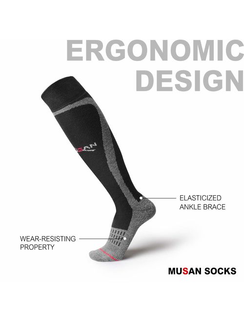 MUSAN Wool Ski Socks,Extra Warm Knee High Performance Snow Skiing/Snowboard Socks in Outdoor,Fit for Men and Women
