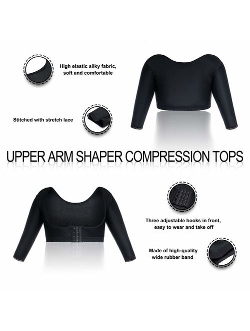 Wonderience Women Upper Arm Shaper Body Compression Sleeves Post Surgical Slimmer Humpback Posture Corrector Tops Shapewear