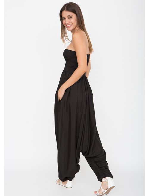 likemary Harem Jumpsuit and Hareem Pants Convertible 2 in 1 Silk Look Bandeau Romper