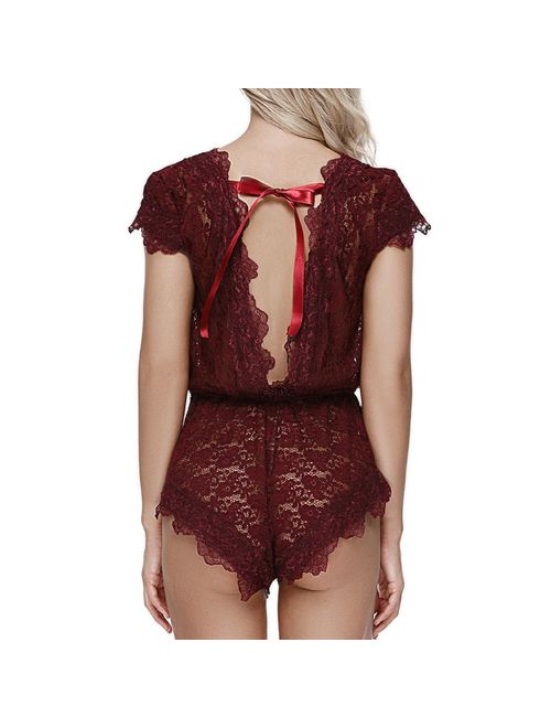 Ruzishun Sexy Lingerie for Women Lace Teddy Lingerie Deep V Open Plus Size Nightgown