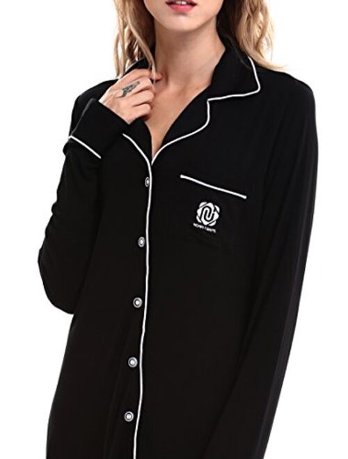N NORA TWIPS Women Long Sleeve Pajama Top Buttom Down Sleep Shirt Dress (XS-XL)