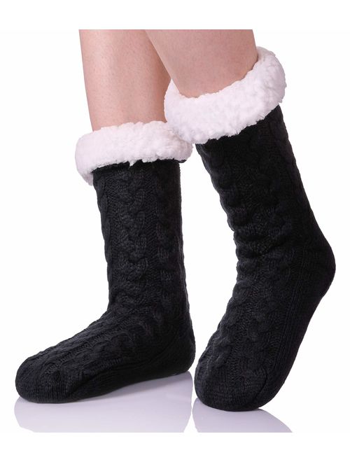 ZaYang Womens Super Soft Knit Fuzzy Cozy Fleece lined Warm Non-Skid Winter Slipper Socks