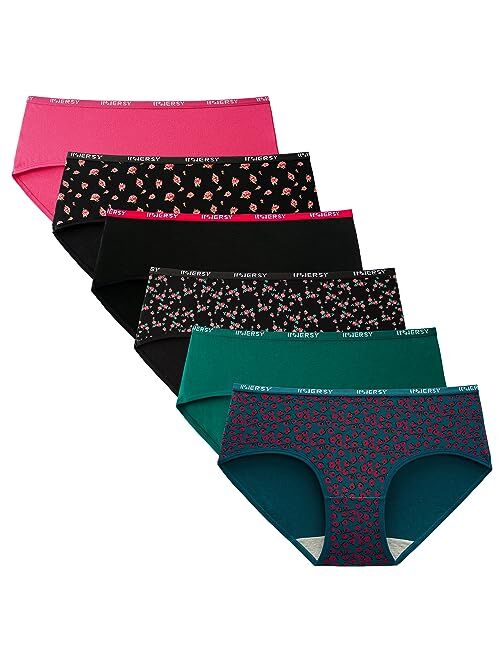 INNERSY Women's Cotton Underwear 6-Pack Mid/Low Rise Full Briefs Hipster Panties