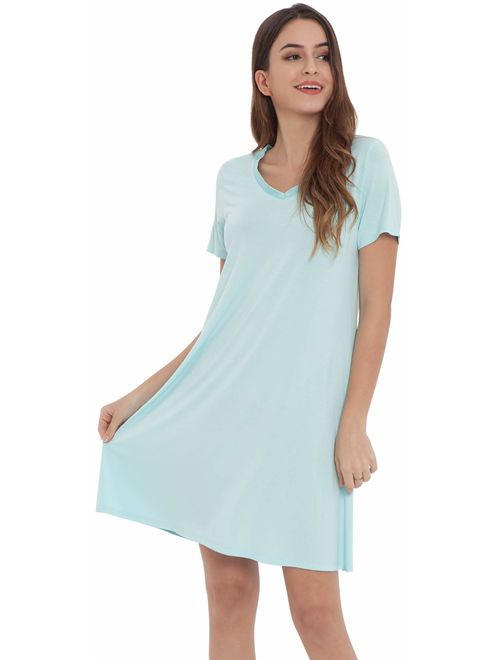NEIWAI Women's Nightgowns Bamboo Sleep Shirt Short Sleeve Lounge Dress S-4X