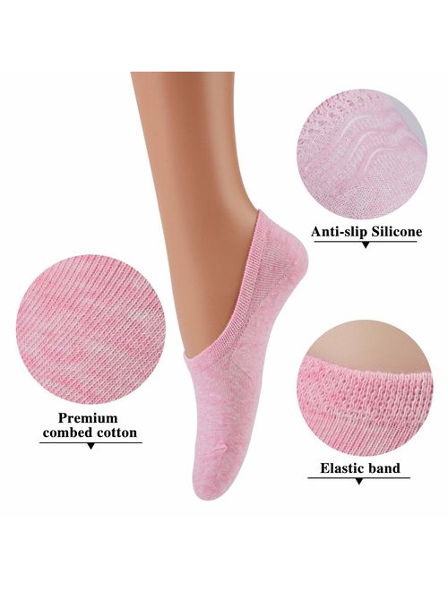 LAISOR Cotton No Show Sock Women's invisible Non Slip Flat Boat Liner Socks (Pack of 3-12)