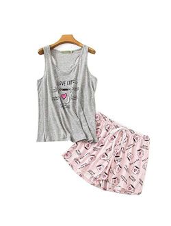 PNAEONG Women Cotton Sleepwear Short Sets Tank&Short Pajamas Sets