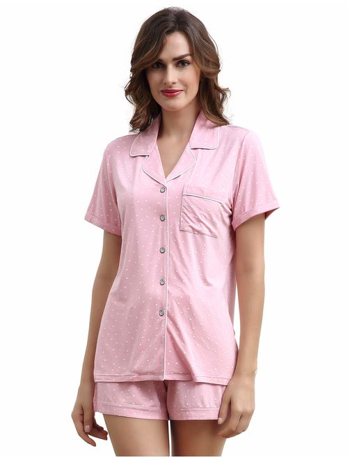 COLORFULLEAF Women's Pajama Set Button Down PJS Top and Pants