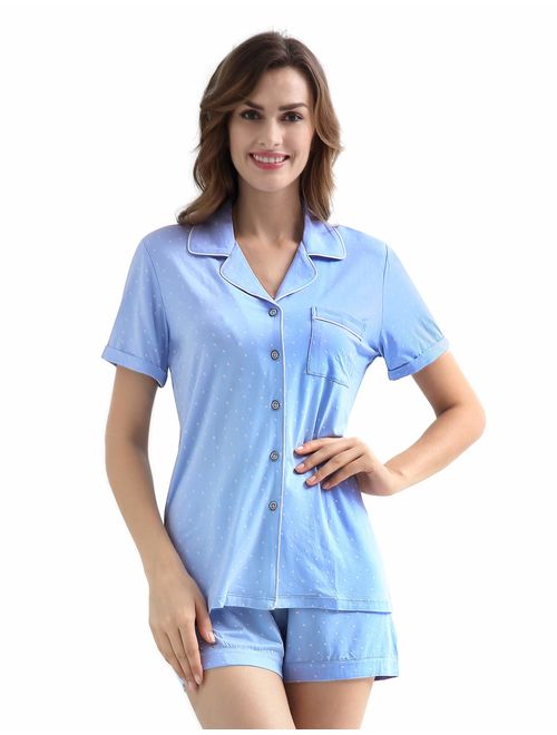 COLORFULLEAF Women's Pajama Set Button Down PJS Top and Pants