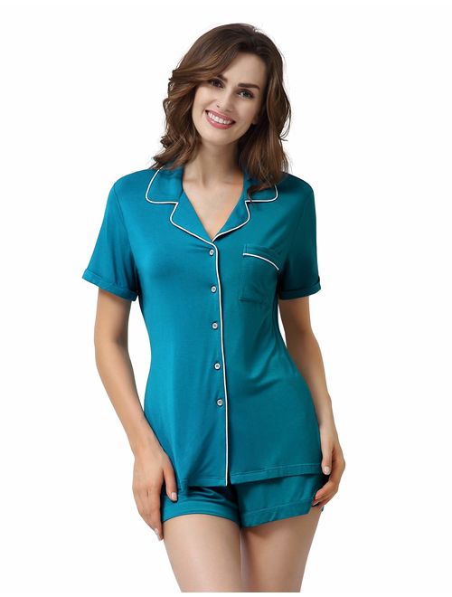 COLORFULLEAF Women's Pajama Set Button Down PJS Top and Pants