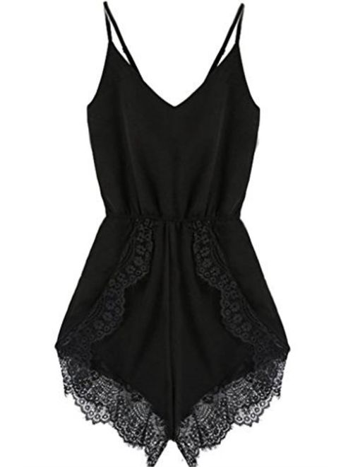 FACE N FACE Women's Lace Chiffon Sleeveless Jumpsuit Rompers