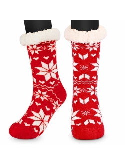 Christmas Slipper Socks for Women Fleece Lining Christmas Fuzzy Socks