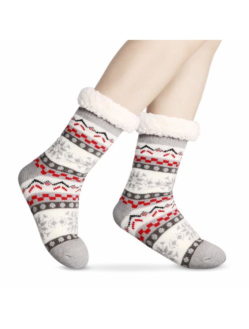 Christmas Slipper Socks for Women Fleece Lining Christmas Fuzzy Socks