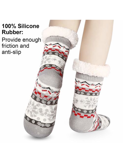 Christmas Slipper Socks for Women Fleece Lining Christmas Fuzzy Socks