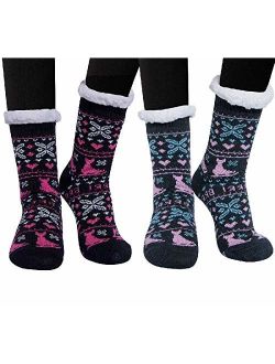 Loritta 1-2 Pairs Womens Winter Socks Thick Warm Fuzzy Cozy Christmas Fleece Slipper Socks Gifts