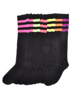 Angelina 6-Pair Referee Knee High Socks, Black on Color Stripes