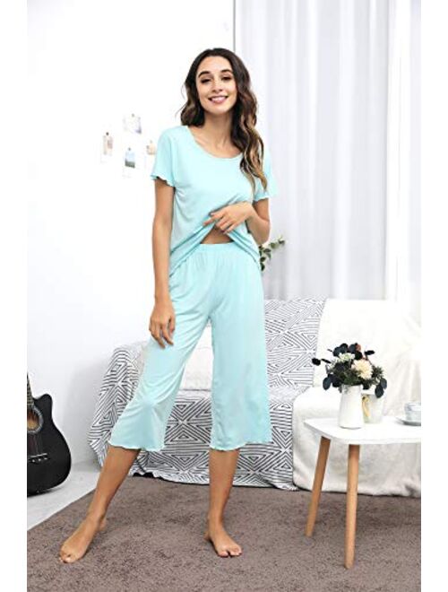 WiWi Womens Bamboo Plus Size Pajama Set Comfy Sleepwear Capri Pants Pjs S-4X