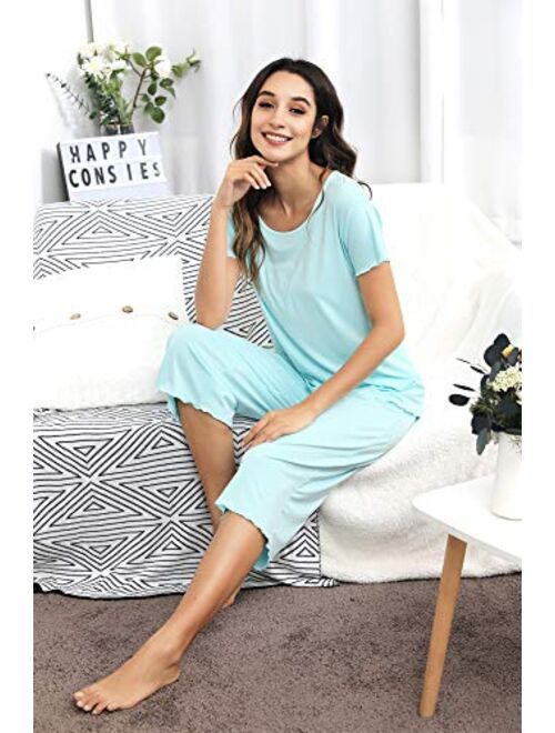 WiWi Womens Bamboo Plus Size Pajama Set Comfy Sleepwear Capri Pants Pjs S-4X