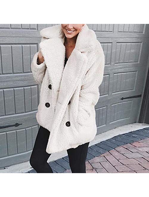 Famulily Women's Winter Warm Open Front Fleece Fluffy Jacket Coat Outwear with Pockets
