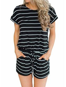 Artfish Women's Summer Striped Jumpsuit Casual Loose Shorts Jumpsuit Rompers