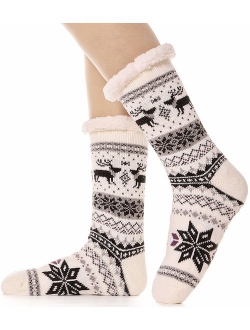 Womens Slipper Socks Fuzzy Warm Thick Heavy Fleece lined Christmas Stockings Fluffy Winter Socks With Grippers