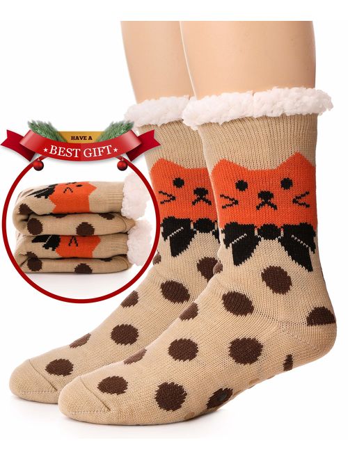 Womens Slipper Socks Fuzzy Warm Thick Heavy Fleece lined Christmas Stockings Fluffy Winter Socks With Grippers