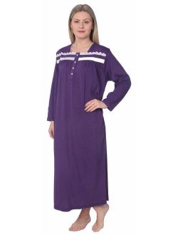 Women Jersey Long Nightgown Long Sleeve Elegant Loose Dress