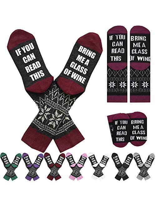 Gnpolo Women's Funny Socks If You Can Read This Bring Me A Glass of Wine Casual Novelty Sock