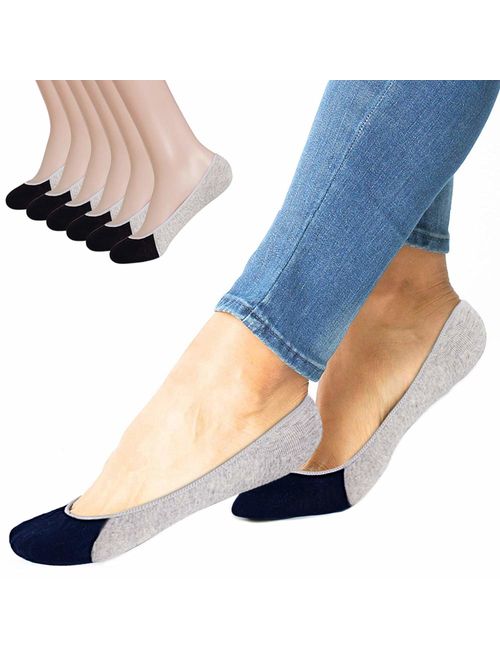 6 Pairs No Show Socks Women Men for Flats Cotton Low Cut Liner Socks Non Slip