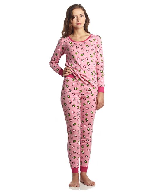 Leveret Women's Pajamas Fitted Printed Owl 2 Piece Pjs Set 100% Cotton Sleep Pants Sleepwear (XSmall-XLarge)