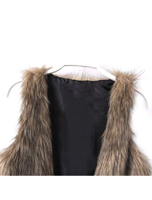 Dikoaina Fashion Women Faux Fur Waistcoat Short Vest Jacket Coat Sleeveless Outwear