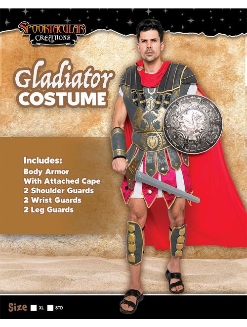 Spooktacular Creations Brave Men's Roman Gladiator Costume Set for Halloween Audacious Dress Up Party