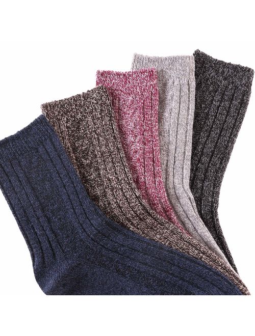 MIUBEAR 5 Pack Womens Winter Soft Warm Comfort Wool Cable Knitting Fuzzy Crew Socks