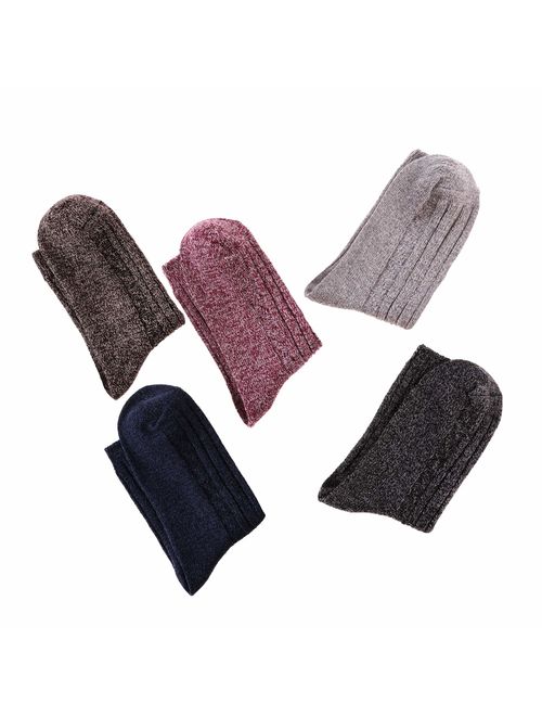 MIUBEAR 5 Pack Womens Winter Soft Warm Comfort Wool Cable Knitting Fuzzy Crew Socks