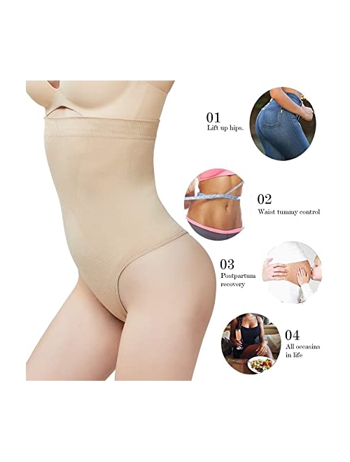 DREAM SLIM Women's High-Waist Seamless Body Shaper Briefs Firm Control Tummy Thong Shapewear Panties Girdle Underwear