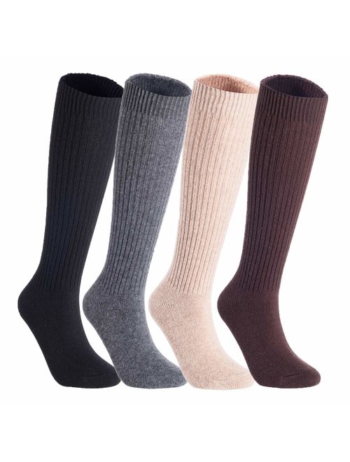 Lian LifeStyle Non Slip Women's 4 Pairs Knee High Wool Crew Socks FS05 Size 6-9
